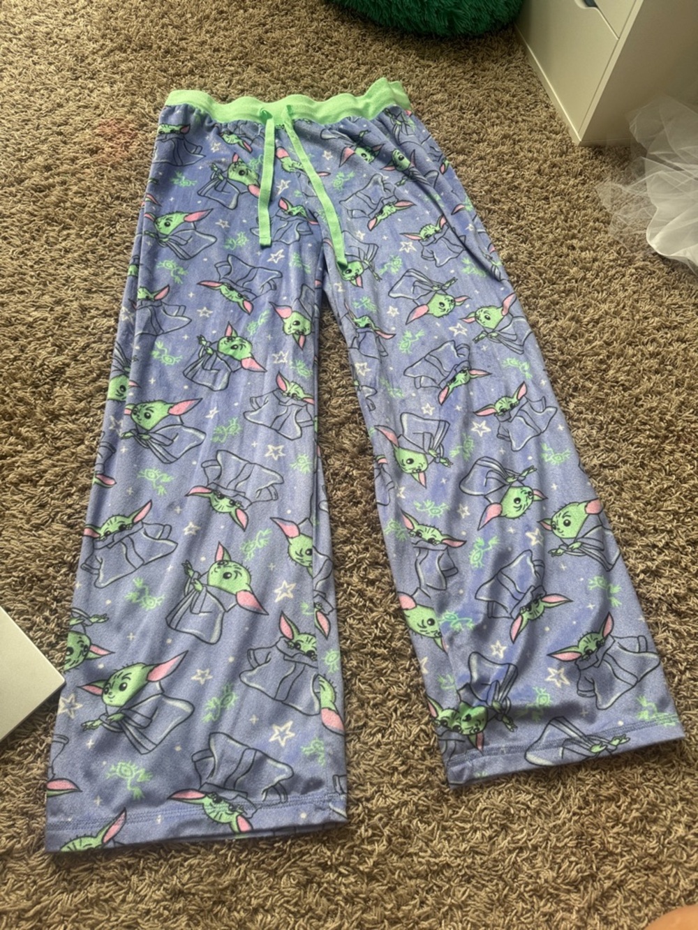 Womens Yoda -Print Pajama Pants with Green Waistband